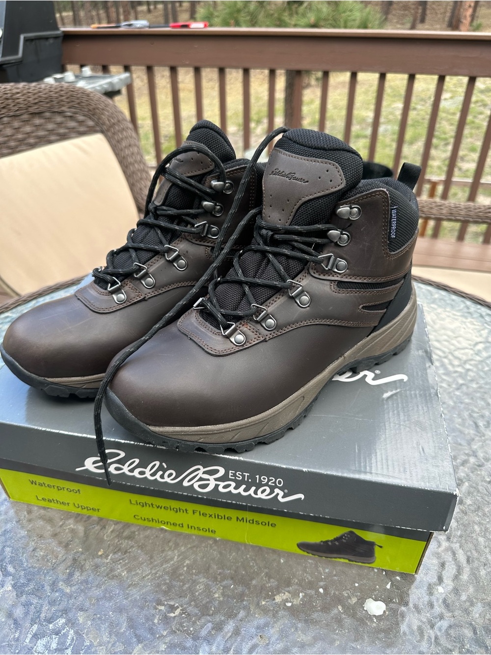 Eddie Bauer Men's Dark Brown Waterproof Lace-Up Hiking Boots